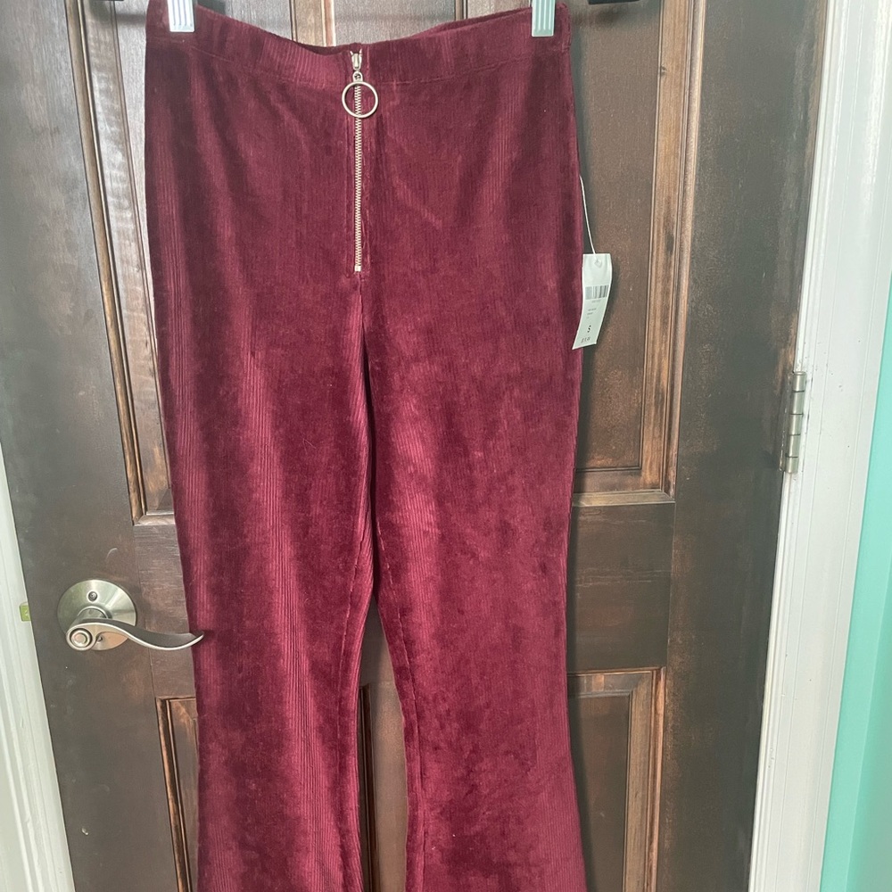 Burgundy Knit Flare Pants